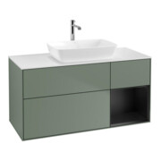 V&B Meuble sous-lavabo Finion 120 cm, blanc mat, façade bleue mate laquée, olivier mat laqué-1