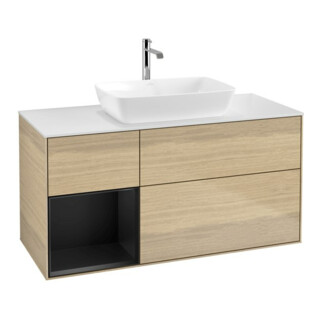 V&B Meuble sous lavabo Finion 120 cm, blanc mat, façade bleue mate laquée, poignée ven
