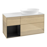 V&B Meuble sous lavabo Finion 120 cm, blanc mat, façade bleue mate laquée, poignées ven