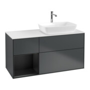V&B Meuble sous lavabo Finion 120 cm, blanc mat, façade bois mat laqué, avec plancher bois mat laqué