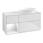 V&B Meuble sous lavabo Finion 120 cm, blanc mat, façade brillante blanche, laqué