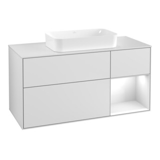V&B Meuble sous lavabo Finion 120 cm, blanc mat, façade gris clair laqué, blanc mat laqué