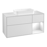 V&B Meuble sous lavabo Finion 120 cm, blanc mat, façade gris clair laqué, blanc mat laqué