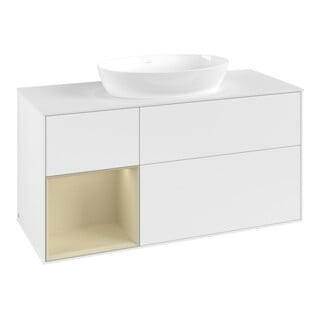 V&B Meuble sous lavabo Finion 120 cm, blanc mat, façade gris mat laqué, blanc mat laqué