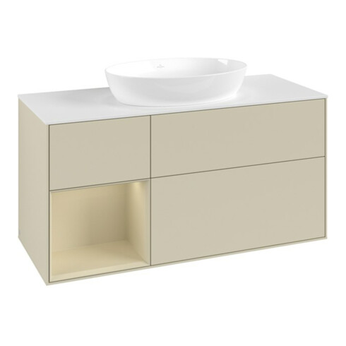 V&B Meuble sous-lavabo Finion 120 cm, blanc mat, façade gris mat laqué, gris brillant mat laqué