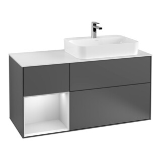 V&B Meuble sous lavabo Finion 120 cm, blanc mat, façade laque anthracite mat