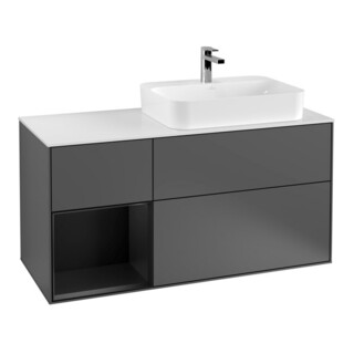 V&B Meuble sous lavabo Finion 120 cm, blanc mat, façade laquée, anthracite mat