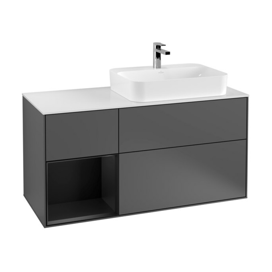 V&B Meuble sous lavabo Finion 120 cm, blanc mat, façade laquée, anthracite mat