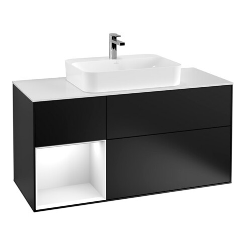 V&B Meuble sous lavabo Finion 120 cm, blanc mat, façade laquée blanche, bleu mat laqué