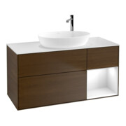 V&B Meuble sous lavabo Finion 120 cm, blanc mat, façade laquée, noyer veiné