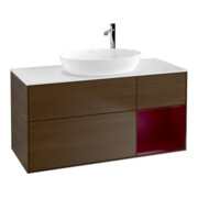 V&B Meuble sous lavabo Finion 120 cm, blanc mat, façade laquée, noyer veinée