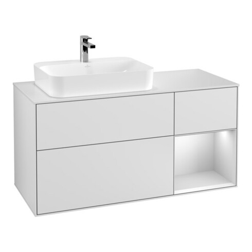 V&B Meuble sous lavabo Finion 120 cm, blanc mat, façade rouge blanc mat laqué