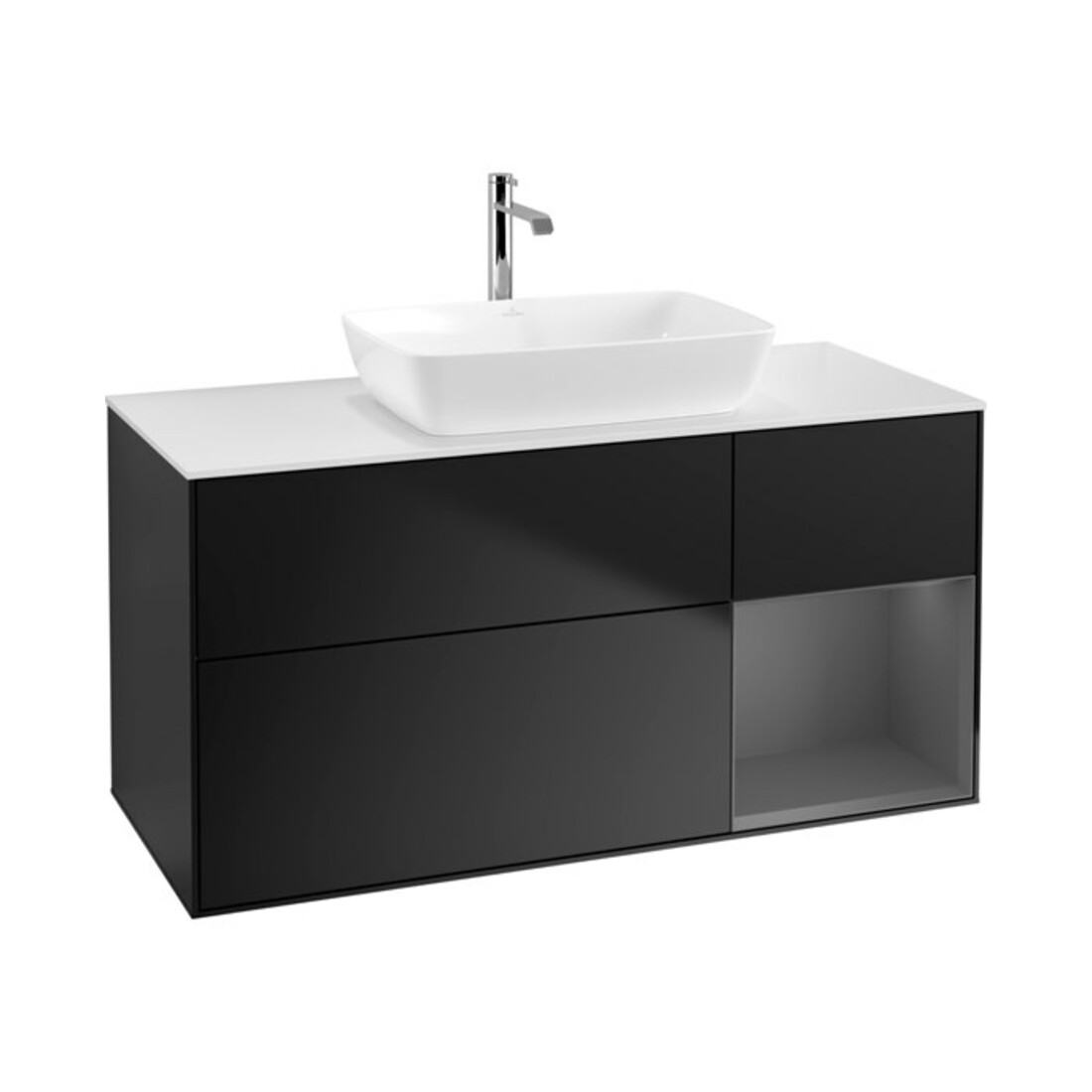 V&B Meuble sous-lavabo Finion 120 cm, blanc mat, face A mat laqué, bleu mat laqué