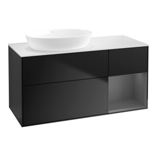 V&B Meuble sous-lavabo Finion 120 cm, blanc mat, face A mat laqué, bleu mat laqué
