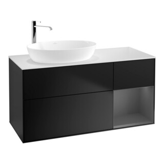 V&B Meuble sous lavabo Finion 120 cm, blanc mat, face avant blanc laqué, bleu laqué