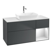 V&B Meuble sous lavabo Finion 120 cm, blanc mat, face blanche mat laquée, tiroirs bleu mat laqué