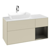 V&B Meuble sous lavabo Finion 120 cm, blanc mat, face bleue mat laqué, côtés gris mat laqué