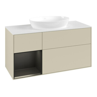 V&B Meuble sous lavabo Finion 120 cm, blanc mat, face bleue mat laquée, côtés gris mat laqués