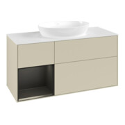 V&B Meuble sous lavabo Finion 120 cm, blanc mat, face bleue mat laquée, côtés gris mat laqués