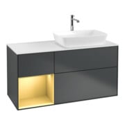 V&B Meuble sous lavabo Finion 120 cm, blanc mat, face grise mate laquée, avec plancher blanc laqué
