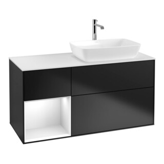 V&B Meuble sous lavabo Finion 120 cm, Blanc mat, Face laquée blanche, Corps mat laqué bleu