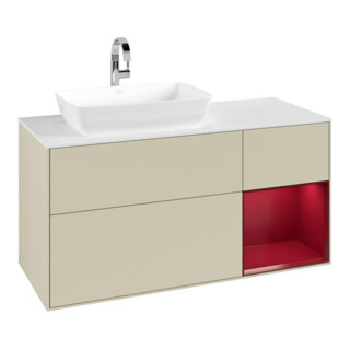 V&B Meuble sous-lavabo Finion 120 cm, blanc mat, face laquée gris perle mat