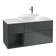 V&B Meuble sous lavabo Finion 120 cm, blanc mat, face médium mat laqué, médium bleu mat laqué