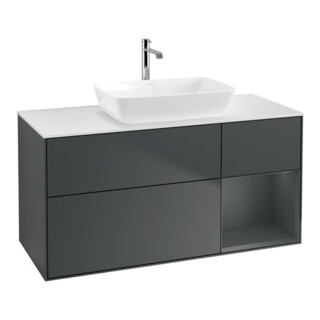 V&B Meuble sous lavabo Finion 120 cm, blanc mat, face médium mat laqué, médium brillant laqué