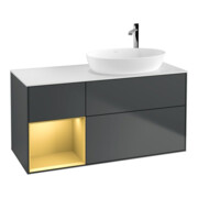 V&B Meuble sous lavabo Finion 120 cm, blanc mat, gris brillant, avec éclairage mural