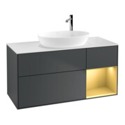 V&B Meuble sous lavabo Finion 120 cm, blanc mat, gris brillant, avec plan brillant-1