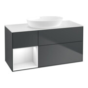V&B Meuble sous-lavabo Finion 120 cm, blanc mat, gris laqué, poignée bleue laquée-1