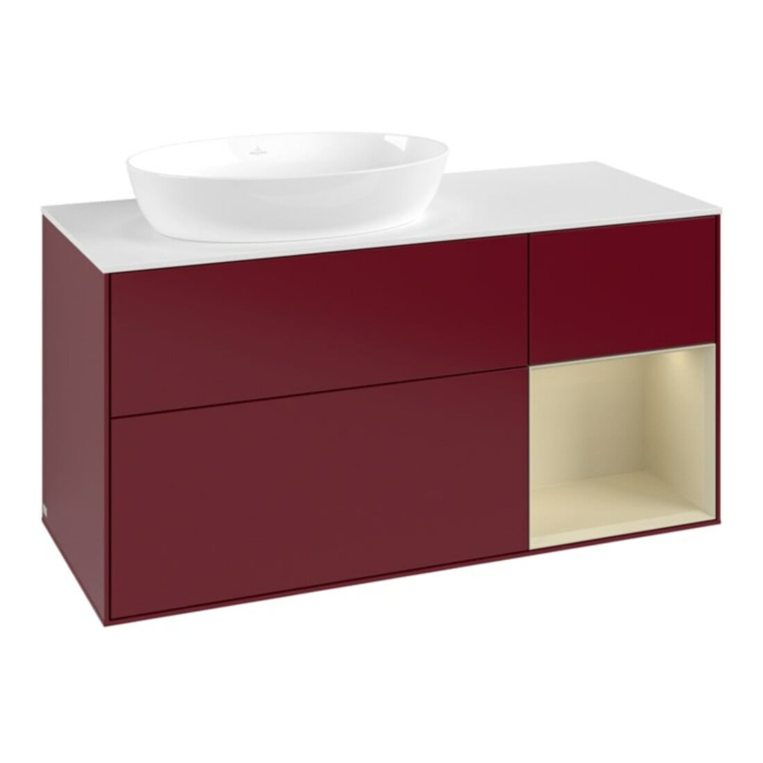 V&B Meuble sous lavabo Finion 120 cm, blanc mat, gris mat laqué, poignée métal
