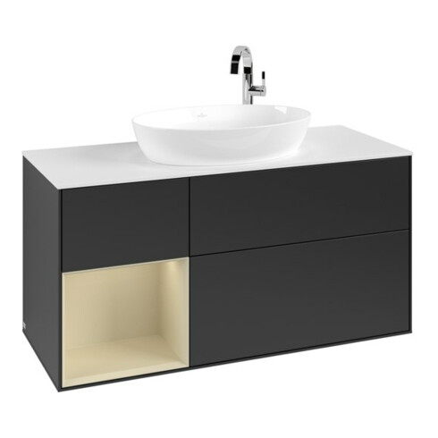 V&B Meuble sous lavabo Finion 120 cm, blanc mat, gris moyen laqué, bleu moyen laqué