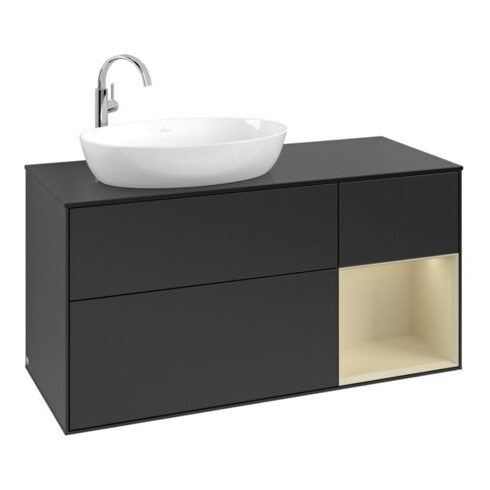 V&B Meuble sous lavabo Finion 120 cm, blanc mat, gris soie mat laqué, bleu mat laqué