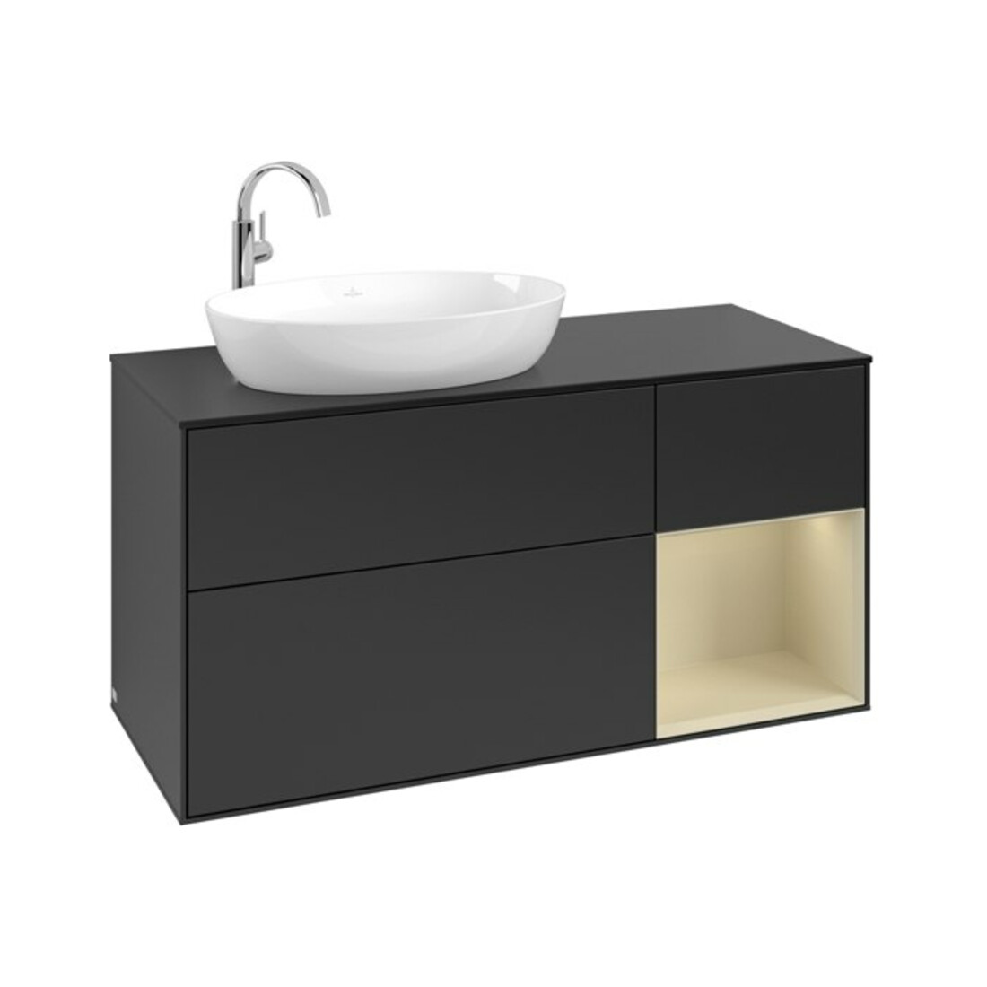 V&B Meuble sous lavabo Finion 120 cm, blanc mat, gris soie mat laqué, bleu mat laqué