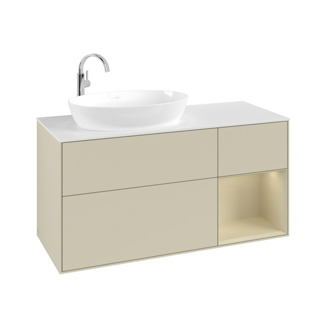V&B Meuble sous lavabo Finion 120 cm, blanc mat, gris soie mat laqué, gris granit mat laqué