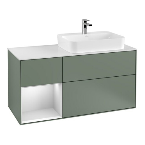V&B Meuble sous lavabo Finion 120 cm, blanc mat, laqué à gauche, huile mat laqué