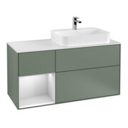 V&B Meuble sous lavabo Finion 120 cm, blanc mat, laqué à gauche, huile mat laqué