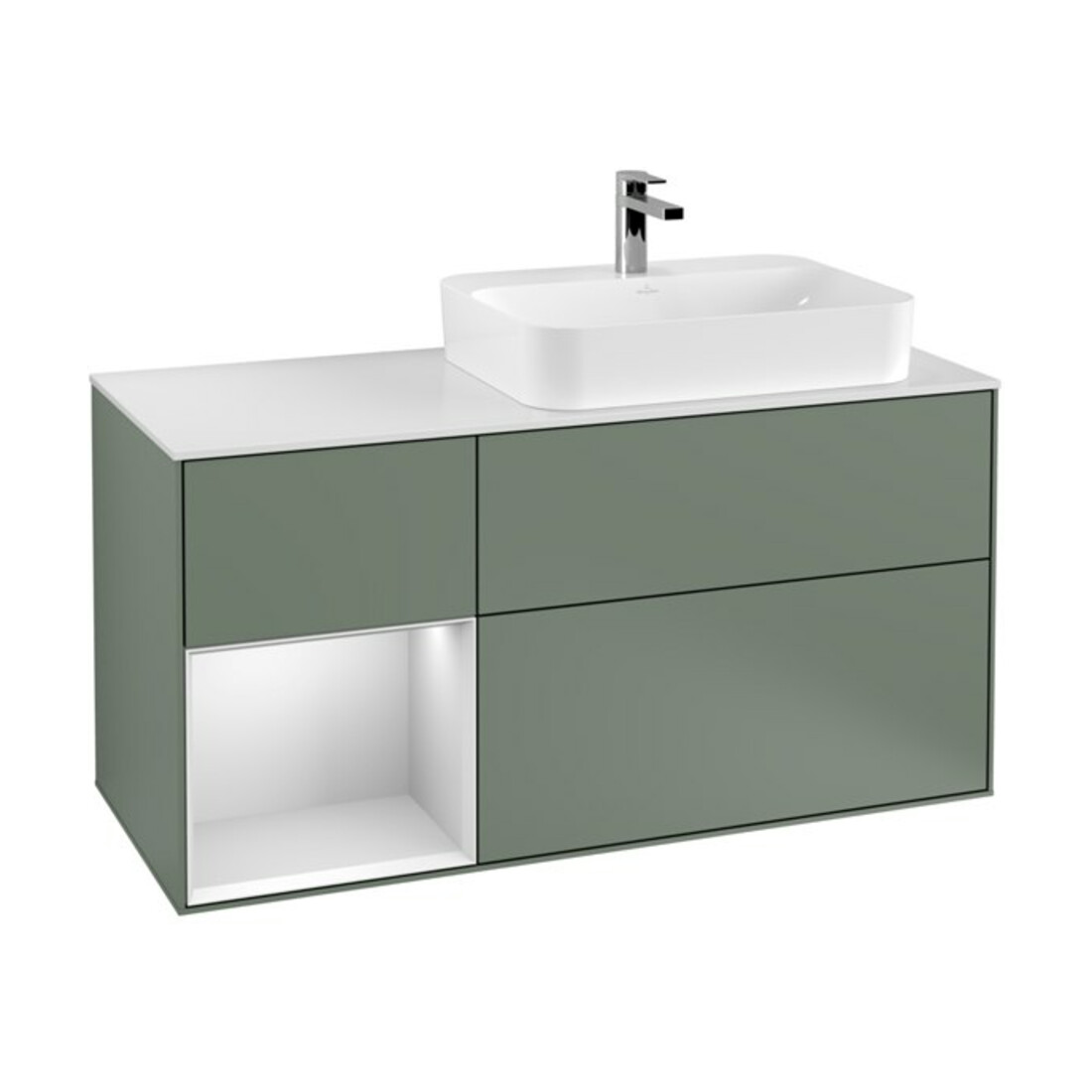 V&B Meuble sous lavabo Finion 120 cm, blanc mat, laqué à gauche, huile mat laqué