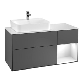 V&B Meuble sous lavabo Finion 120 cm, blanc mat, laqué anthracite m