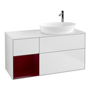 V&B Meuble sous lavabo Finion 120 cm, blanc mat, laqué, avec éclairage mural