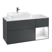 V&B Meuble sous lavabo Finion 120 cm, blanc mat, laqué, avec tiroirs, bleu moyen