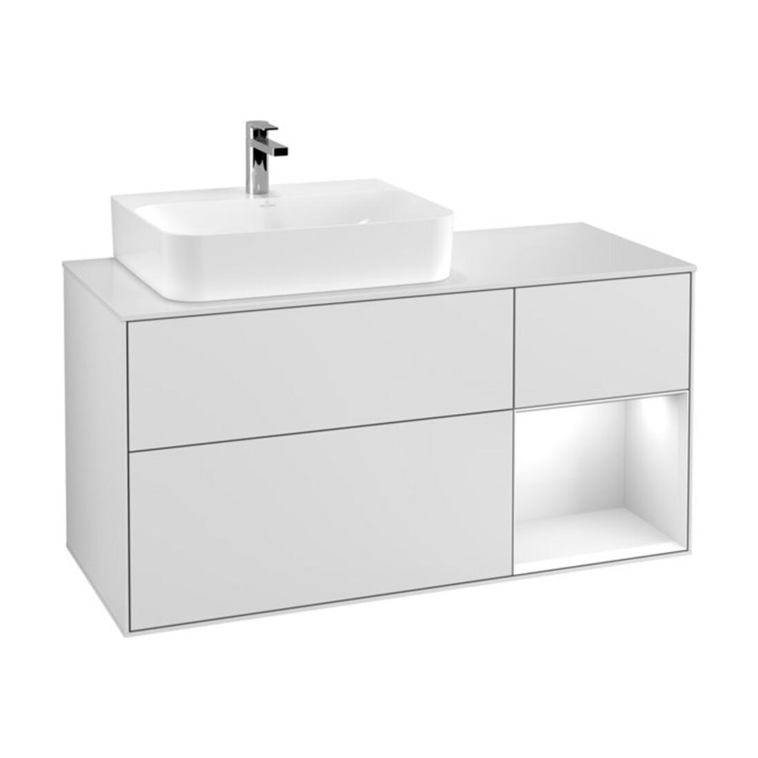 V&B Meuble sous-lavabo Finion 120 cm, blanc mat, laqué blanc, avec laque