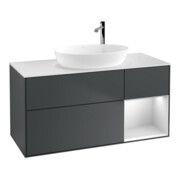 V&B Meuble sous lavabo Finion 120 cm, blanc mat, laqué brillant, avec éclairage mural