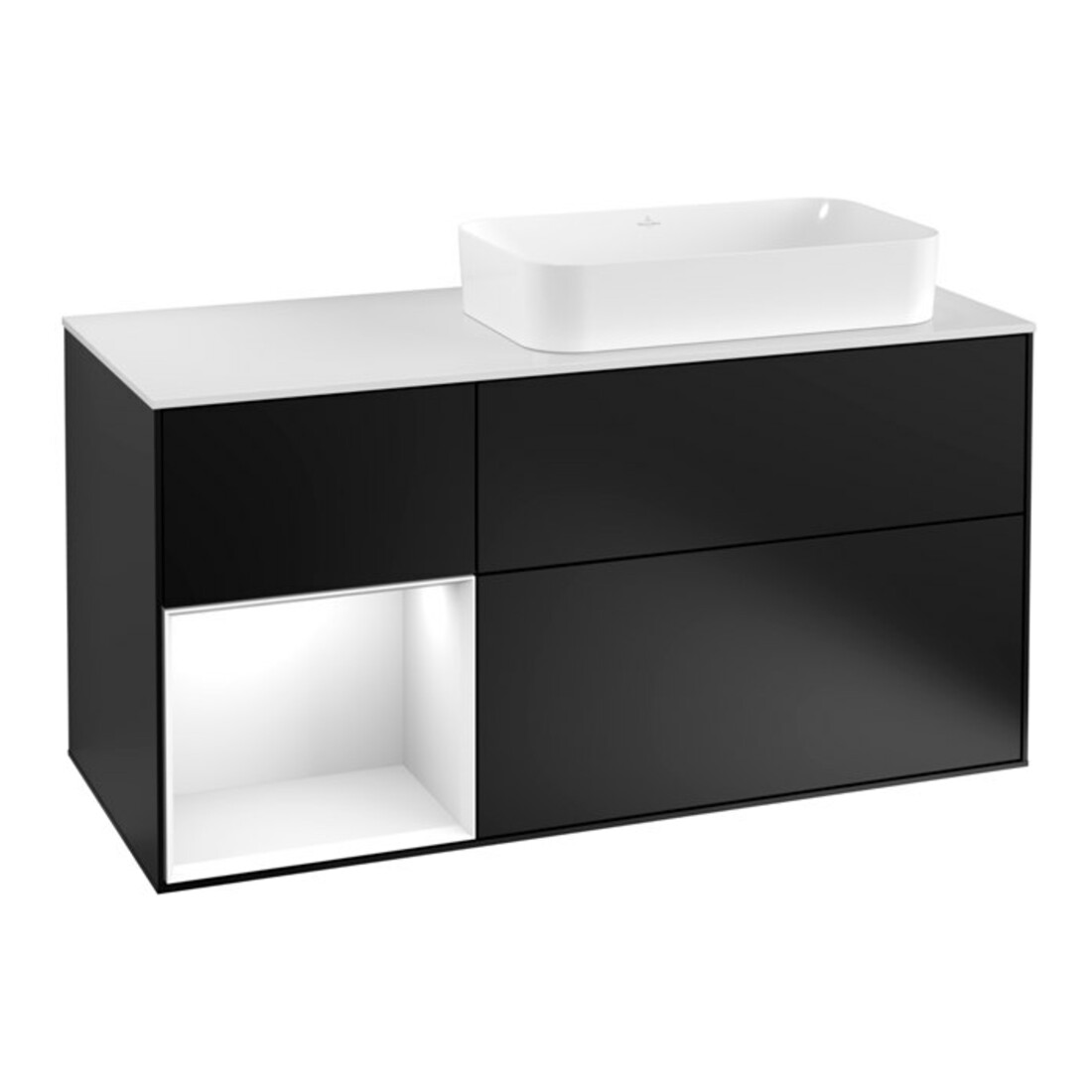 V&B Meuble sous lavabo Finion 120 cm, blanc mat, laqué brillant, bleu mat laqué