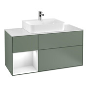 V&B Meuble sous lavabo Finion 120 cm, blanc mat, laqué brillant, poignée métal laqué