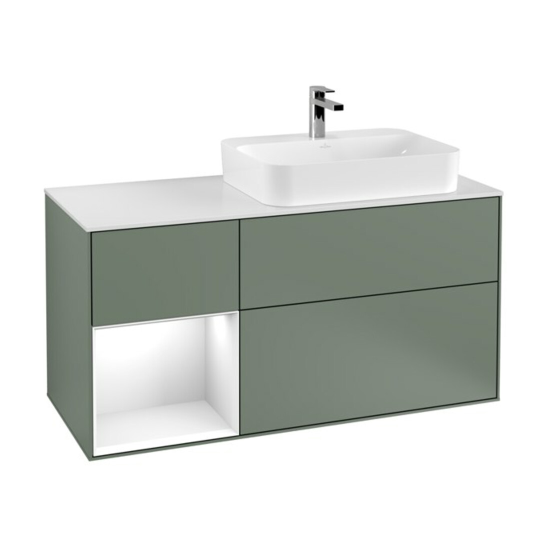V&B Meuble sous lavabo Finion 120 cm, blanc mat, laque brillante, huile mat