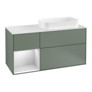 V&B Meuble sous lavabo Finion 120 cm, blanc mat, laque brillante, olivier mat laqué