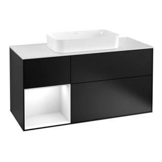 V&B Meuble sous lavabo Finion 120 cm, blanc mat, laqué gris clair, laqué bleu