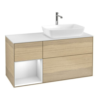 V&B Meuble sous-lavabo Finion 120 cm, blanc mat, laqué mat blanc, éclairage mural, Oa ven